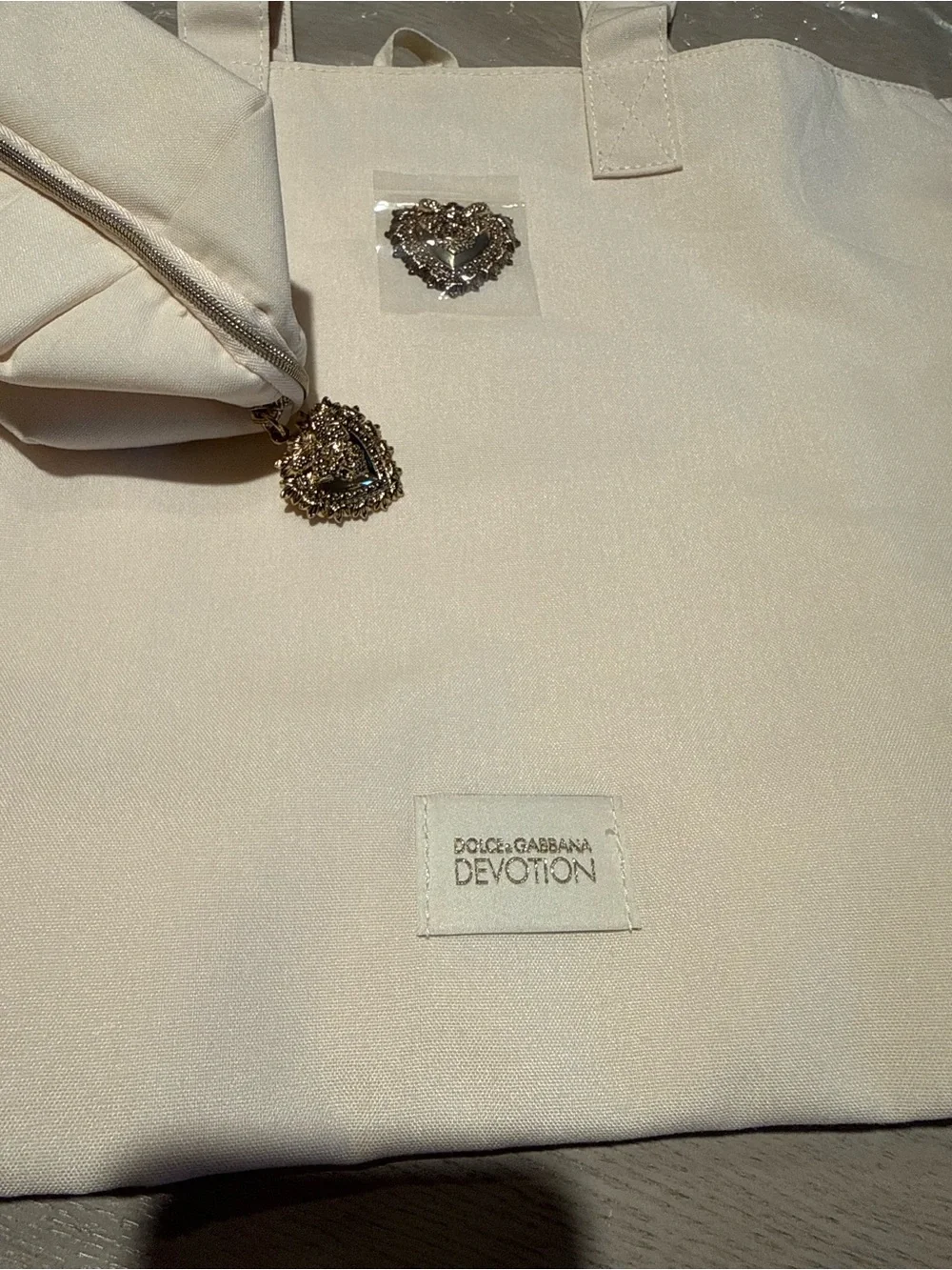Dolce & Gabbana Cream Devotion Canvas Tote and toiletry bag with Heart Charm